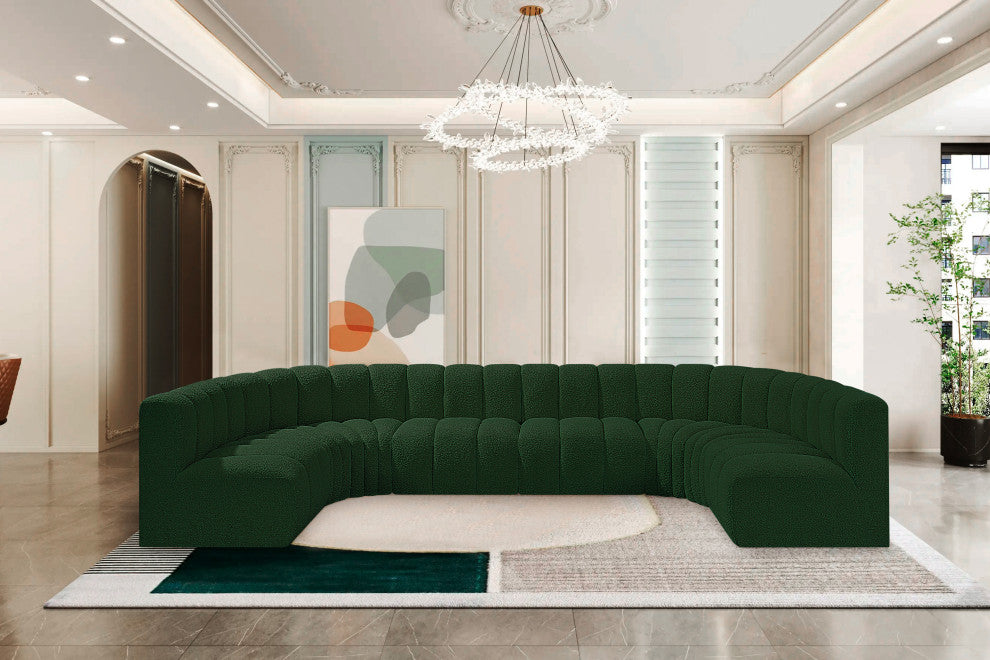 Arc Boucle Fabric Upholstered 8-Pc. U-Shaped Modular Sectional, Green