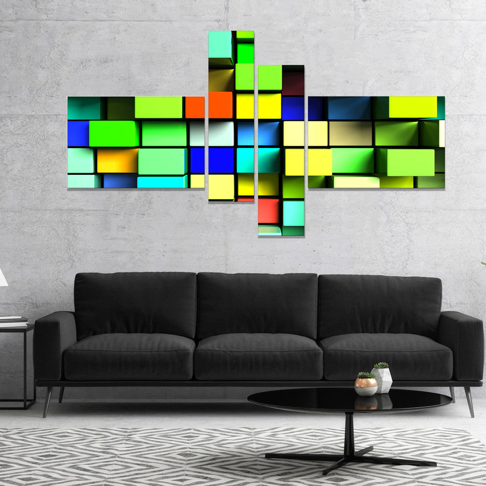 Colored 3D Cubes Wall Design, Abstract Canvas Art Print, 60"x32", 4 panels