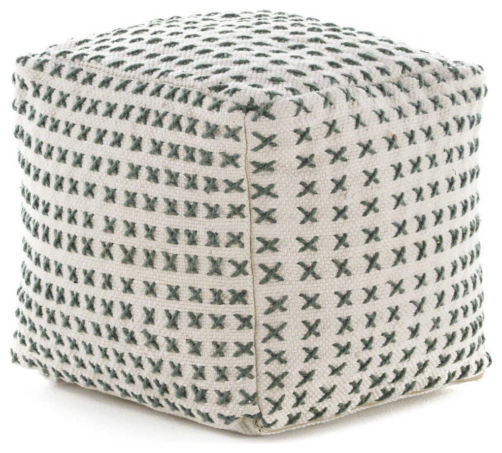 GDF Studio Fender Cream and Green Fabric Square Pouf Ottoman