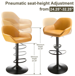 Set of 3 Adjustable Swivel Bar Stool, Mustard Yellow