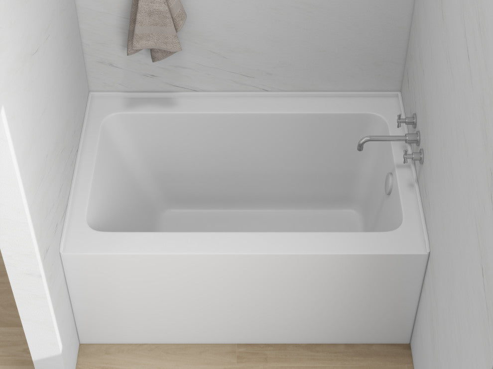 Vanity Art Alcove Soaking Acrylic Bathtub, Pure White, 48"x32", Right