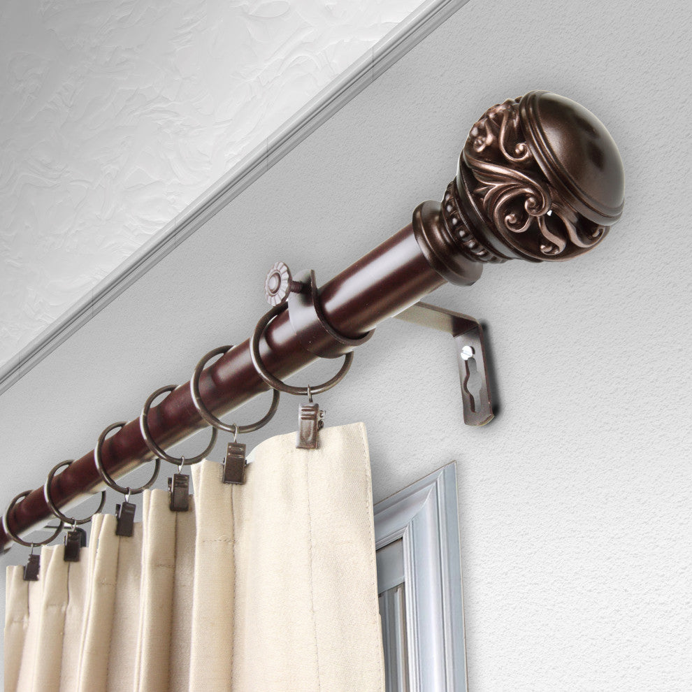 Claudia 1" Curtain Rod, Bronze, 66"-120"
