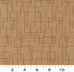 Beige Burgundy Orange Geometric Squares Durable Upholstery Fabric By The Yard