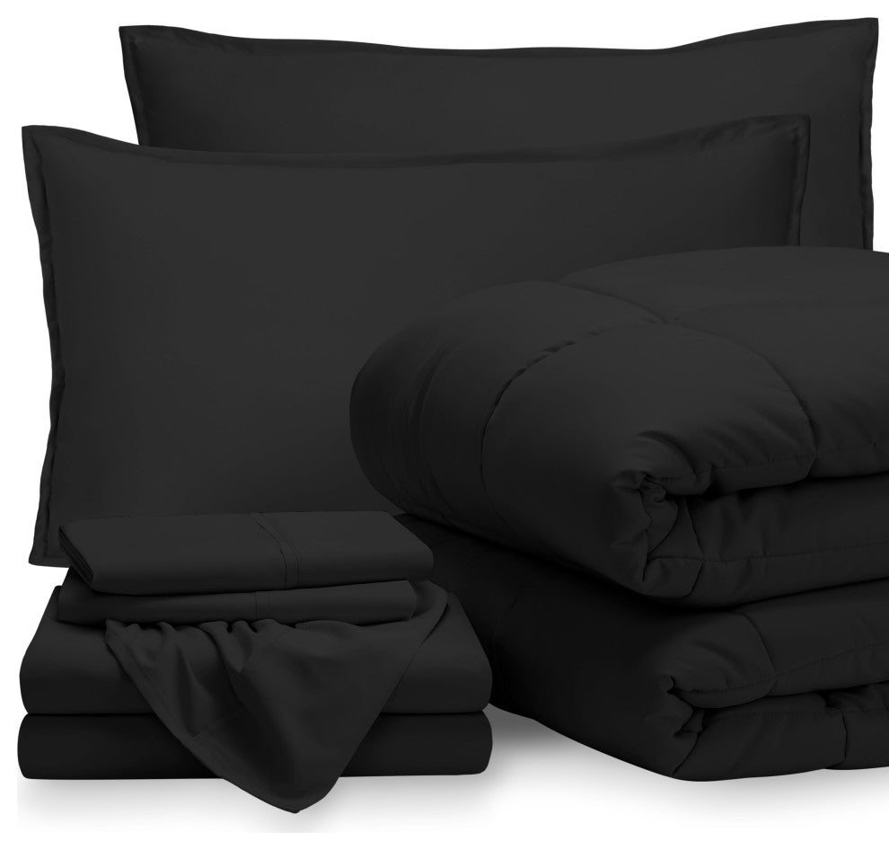 Bare Home 8-Piece Bed-in-a-Bag Split Sizes, Black, Black, Split King