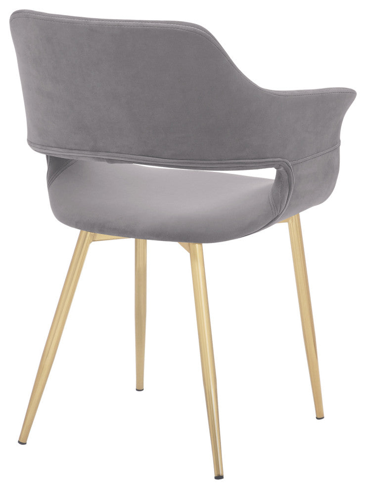 Gigi Grey Velvet Dining Room Chair with Gold Metal Legs - Set of 2