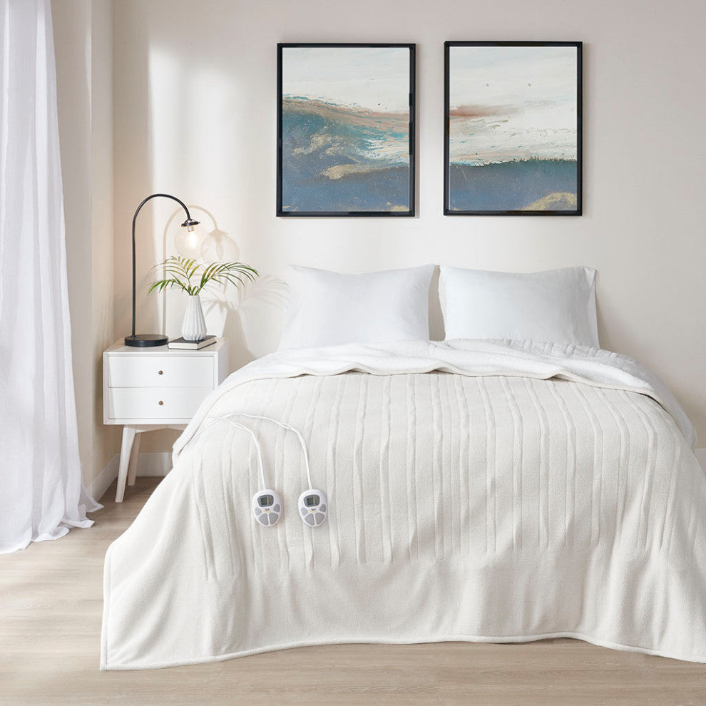 Serta Fleece to Sherpa Heated Fleece and Sherpa Bedding Blanket, White
