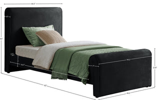 Sloan Black Velvet Full Bed, Black, Twin
