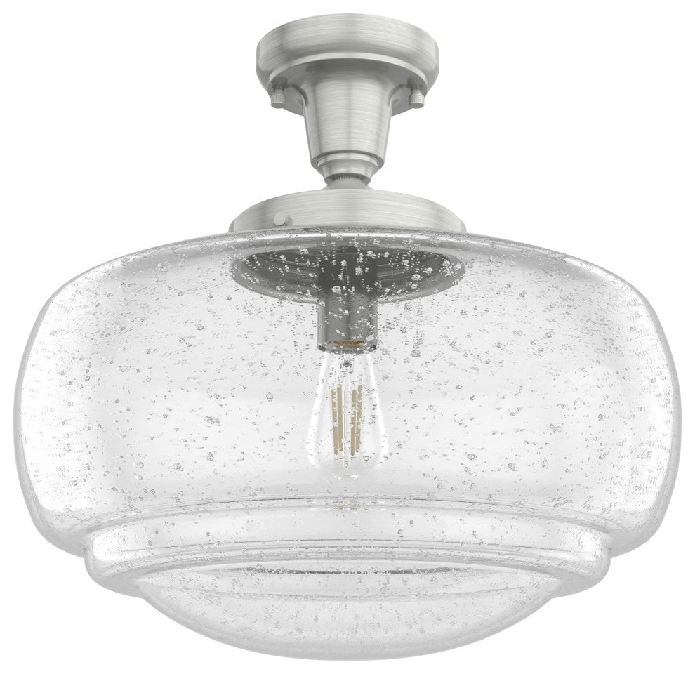 Hunter 16" Saddle Creek Brushed Nickel 1-Light Seeded Glass Pendant Fixture