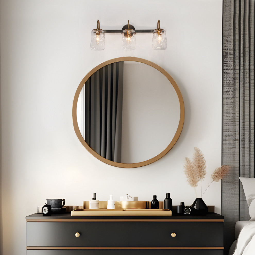 LNC Matte Black and Polished Gold Mason Jar Modern Wall Sconces, 3 Lights