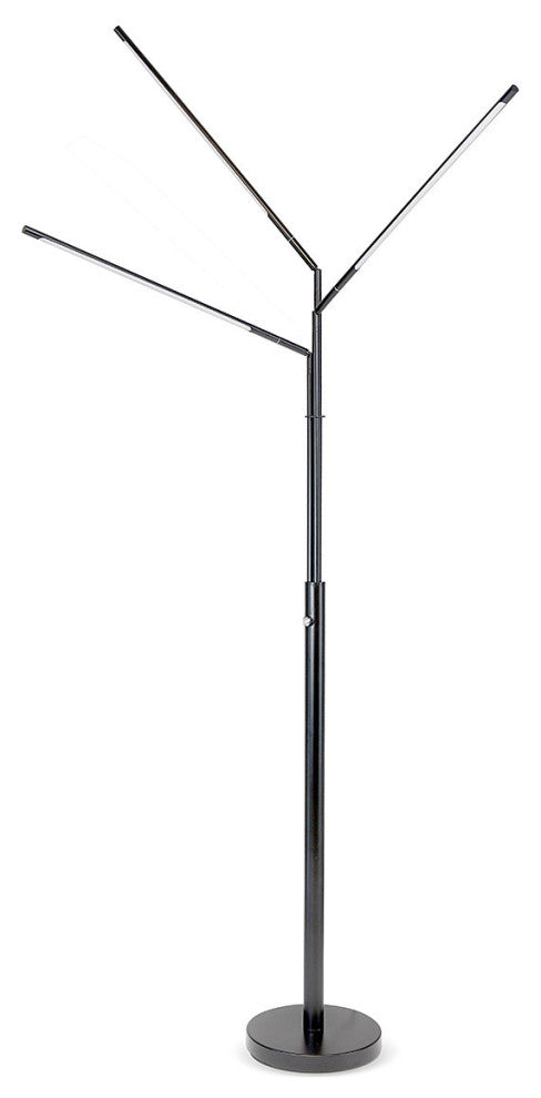 HOMEGLAM  Terminals 3-lights  24W  LED Adjustable Floor Lamp, Black