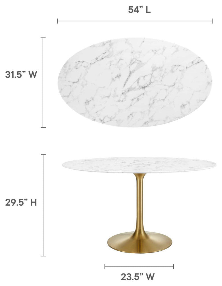 Lippa 54" Oval Dining Table, Gold White