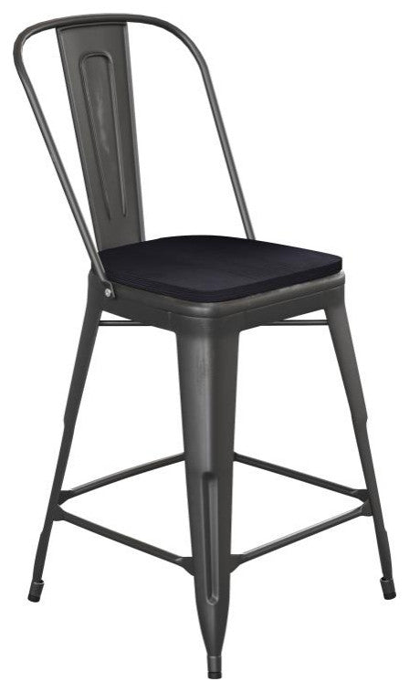 Carly Commercial Grade 24" High Metal Indoor-Outdoor Counter Height Stool, Black/Black