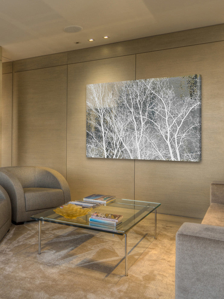 "Frosty White Branches" Painting Print on Wrapped Canvas, 30"x20"