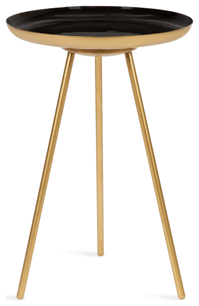 Laranya Round Metal Side Table, Black/Gold 15x15x22.5
