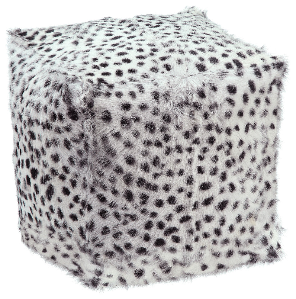 Contemporary Spotted Goat Fur Pouf Light Grey - Grey