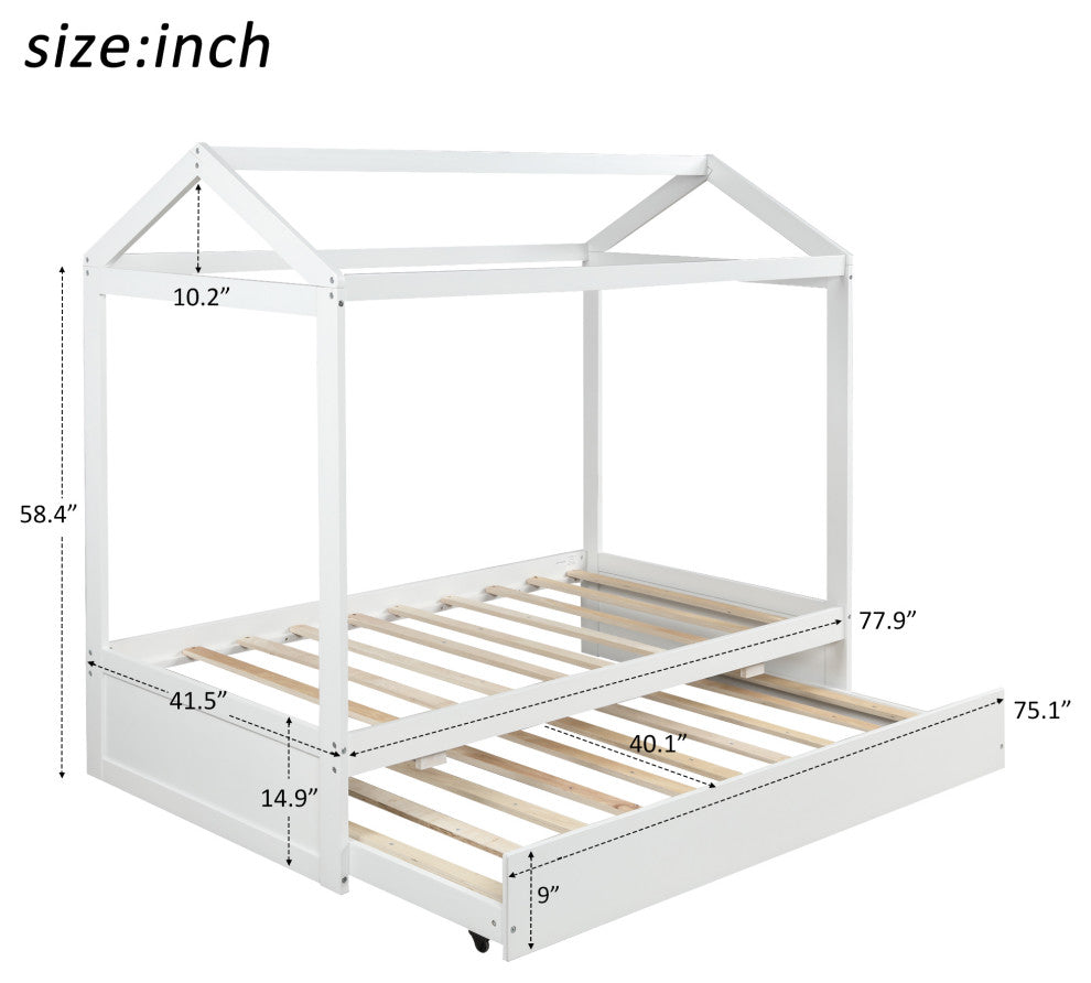 Gewnee House Bed with Trundle, can be Decorated in White