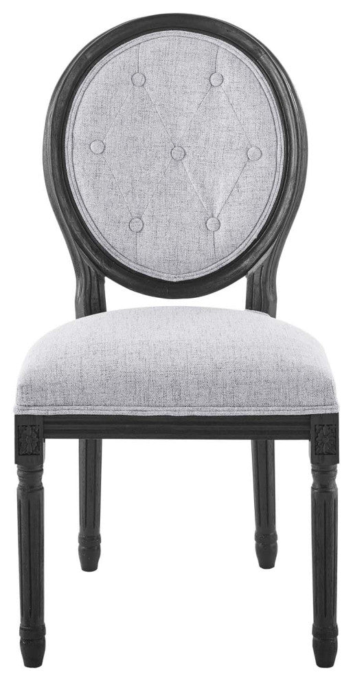 French Vintage Side Dining Chair, Fabric, Wood, Black Gray, Modern, Bistro