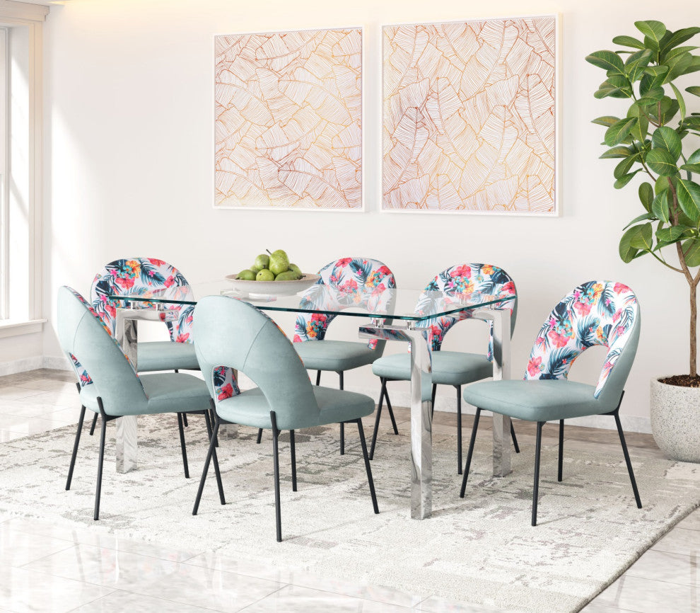Dining Chair, Set of 2, Steel Metal, Fabric, Green, Black, Kitchen Cafe Bistro