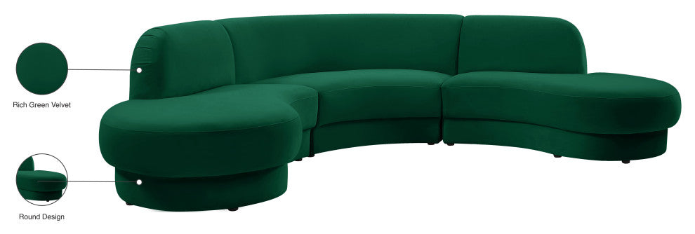 Rosa Velvet Upholstered 3-Piece Sectional, Green