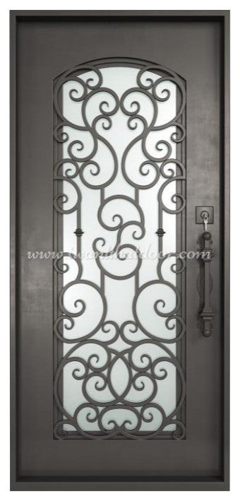 Altamura 37X81 Left Hand Inswing, Medium Copper, Rain Glass, Handles, Deadbolt