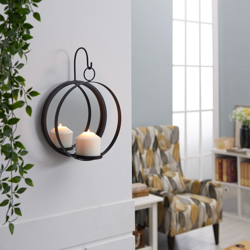 Round Iron Pillar Candle Sconce With Mirror