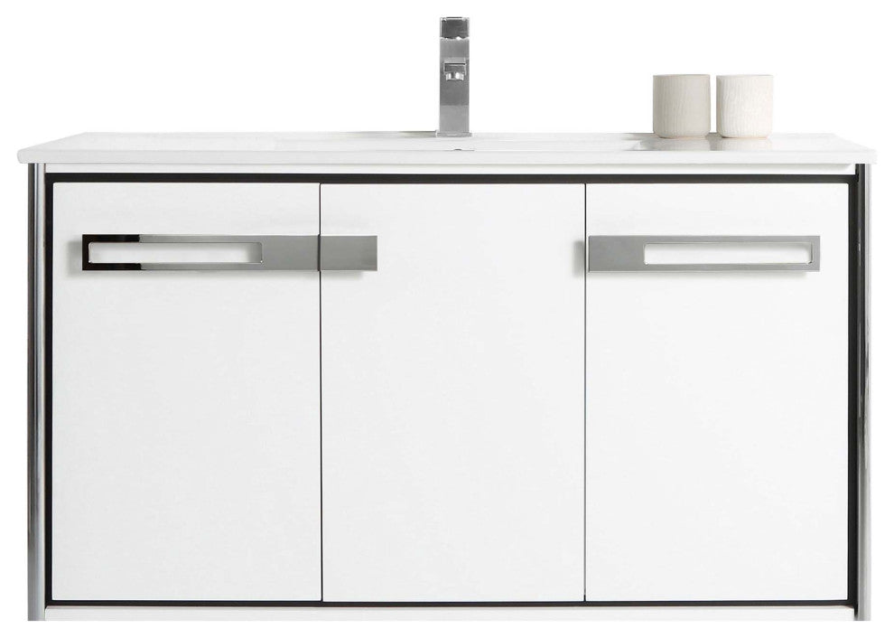 Oakville Wall Mount Bathroom Vanity, White Matte, 42", Chrome Hardware