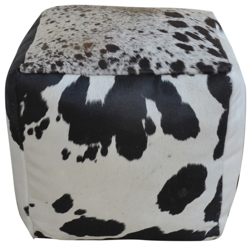 Square Cowhide Pouf EDO, Black and White