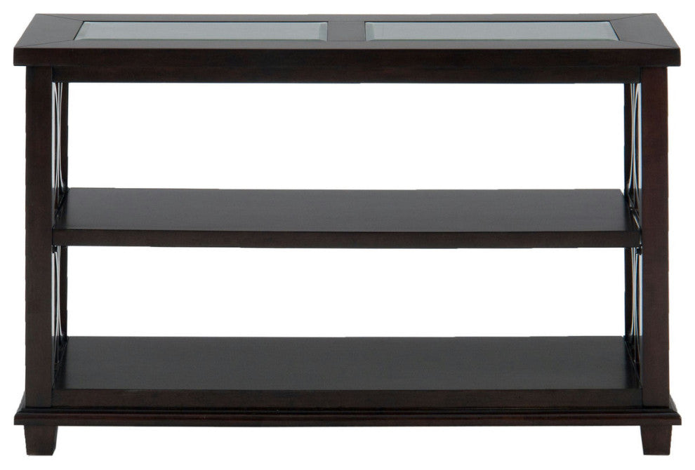 Panama Brown Contemporary Wood and Glass Sofa Table