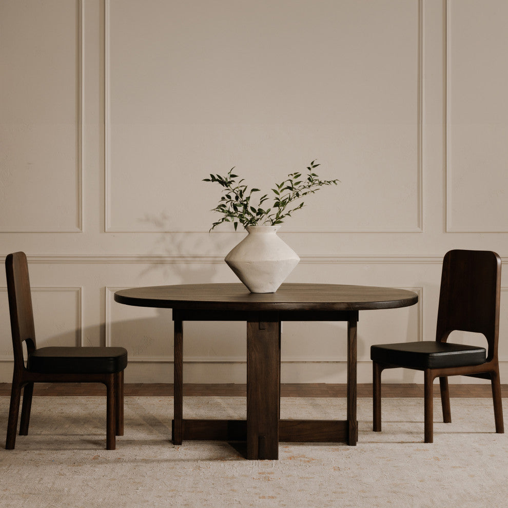 Kerr Dining Chair Walnut Stained Black Vegan Leather-Set of Two