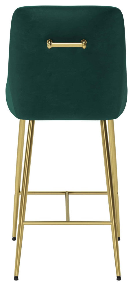 Counter Stool Chair, Steel Metal, Fabric, Green, Gold, Bar Kitchen Cafe Bistro