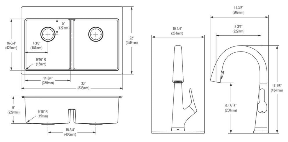 Crosstown 18 Gauge Stainless Steel 33" Dual Mount Sink Kit With Filtered Faucet