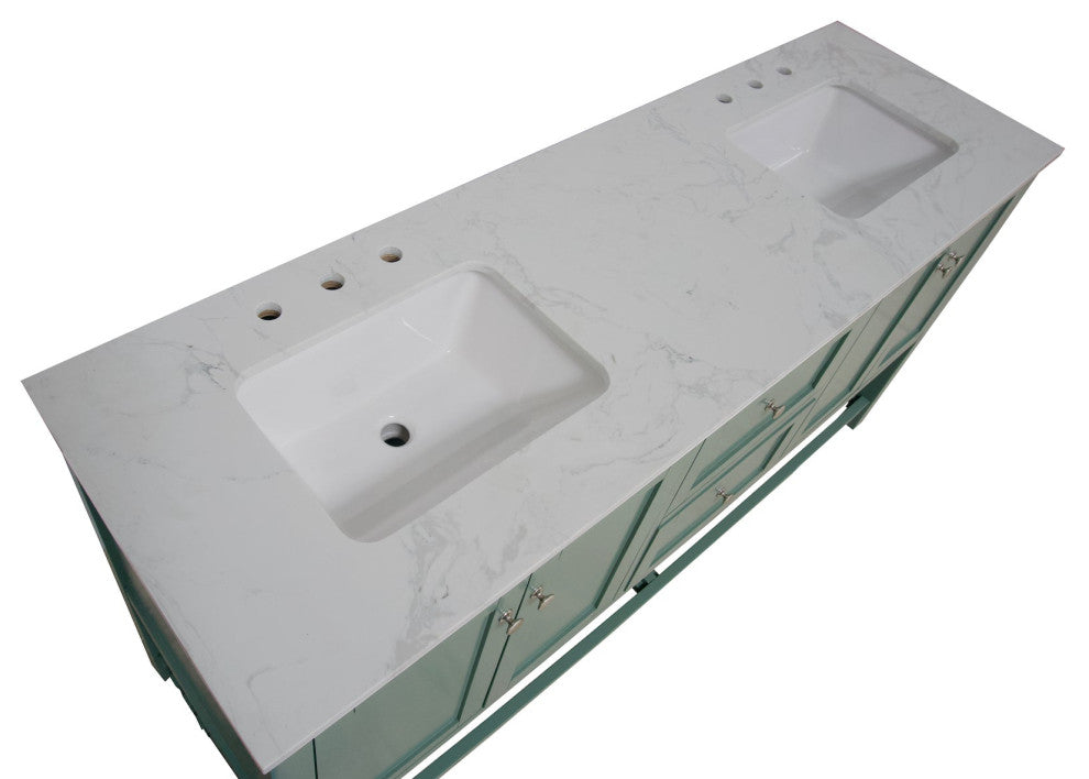 Kitchen Bath Collection Lakeshore 72" Double Vanity, Sage Green, Engineered Carrara