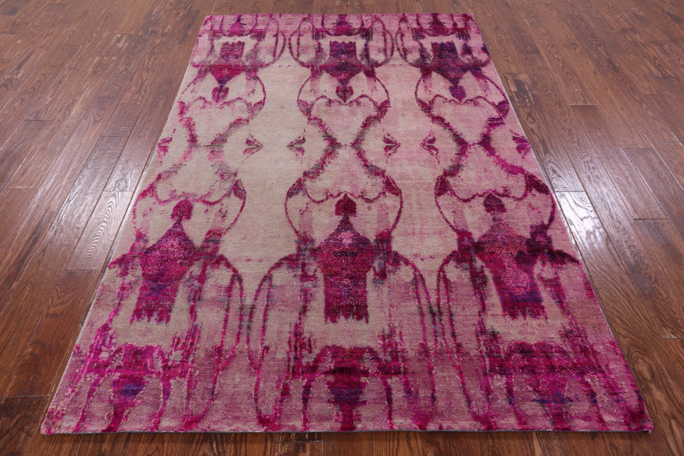 Modern Hand Knotted Silk Oxidized Wool Rug 5' 3" X 7' 11" - Q13084