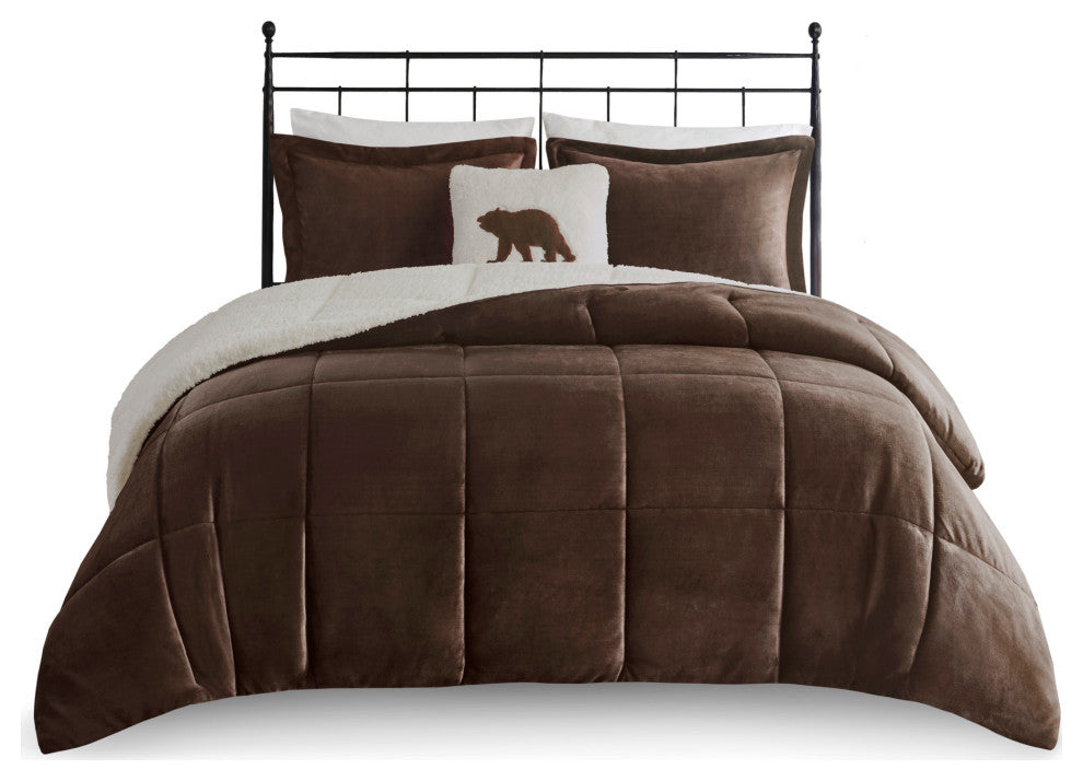 Woolrich Alton Plush to Sherpa Winter Comforter Set, Brown, King