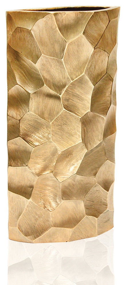 Tall Pounded Metal Vase, Gold