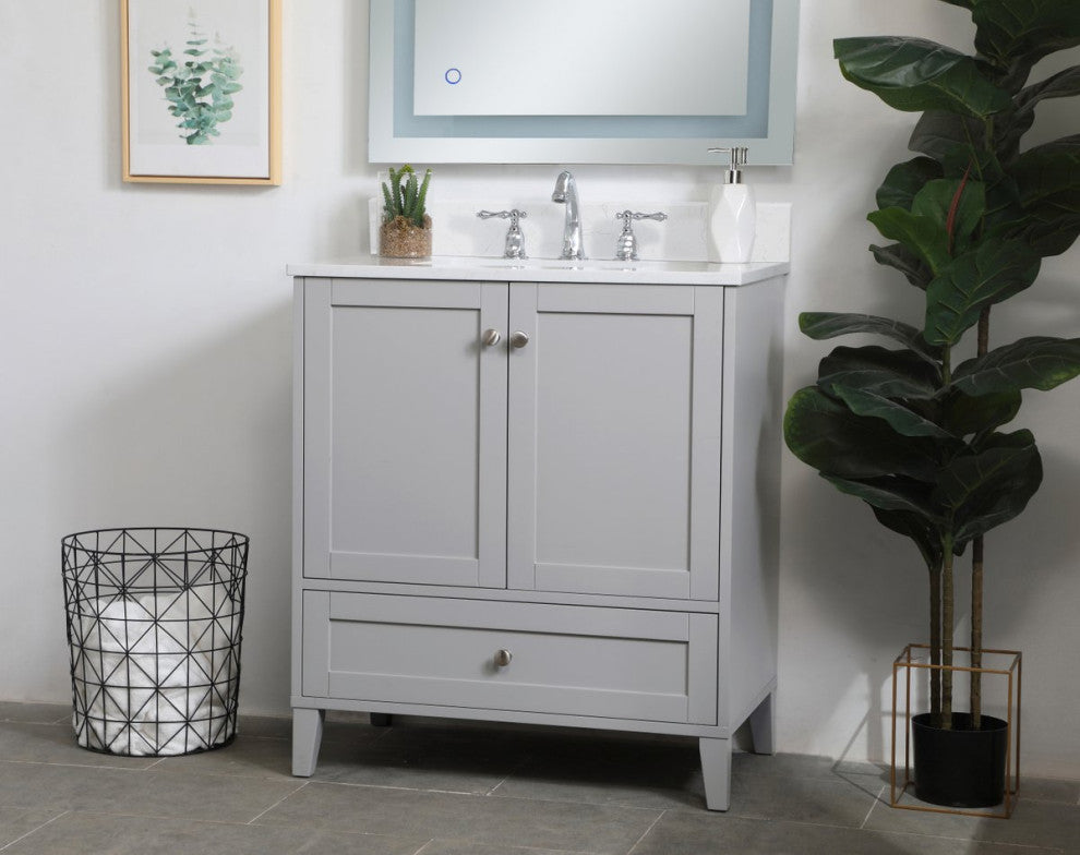 Sadie 30" Single Bathroom Vanity, Gray With Backsplash