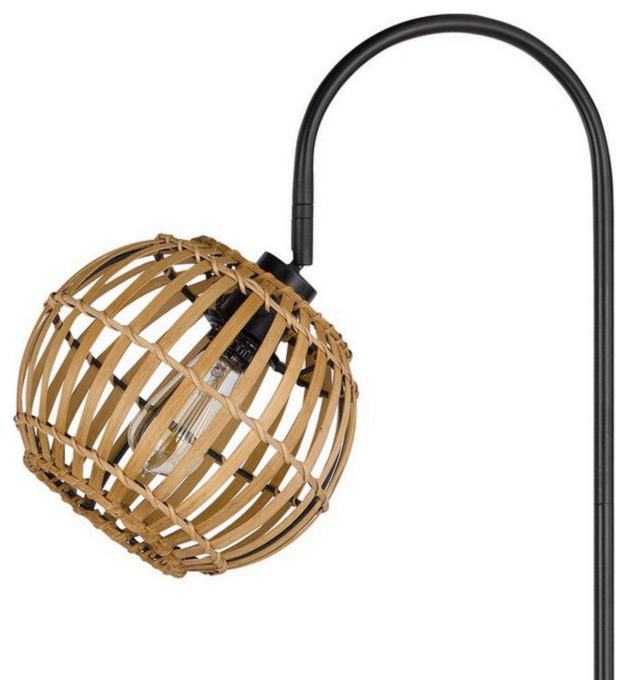 Benzara BM282178 Metal Lamp, Downbridge Adjustable Bamboo Shade, Brown, Black