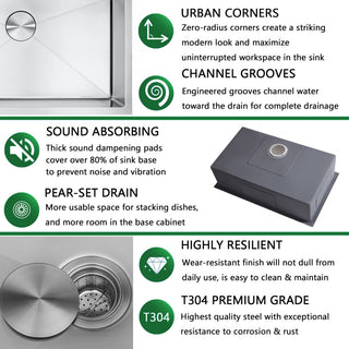 32"Undermoun Kitchen Sink and Drain Assembly  Strainer, Protective Bottom Grid