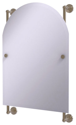Waverly Place Arched Top Frameless Rail Mounted Mirror, Antique Pewter