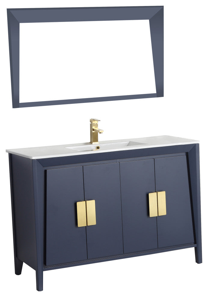48" Larvotto Navy Blue Modern Bath Vanity, No Matching Mirror