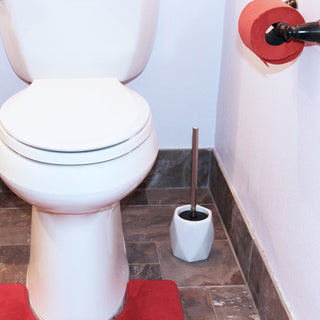 Bath Toilet Bowl Brush and Holder Diamond Stoneware White, White