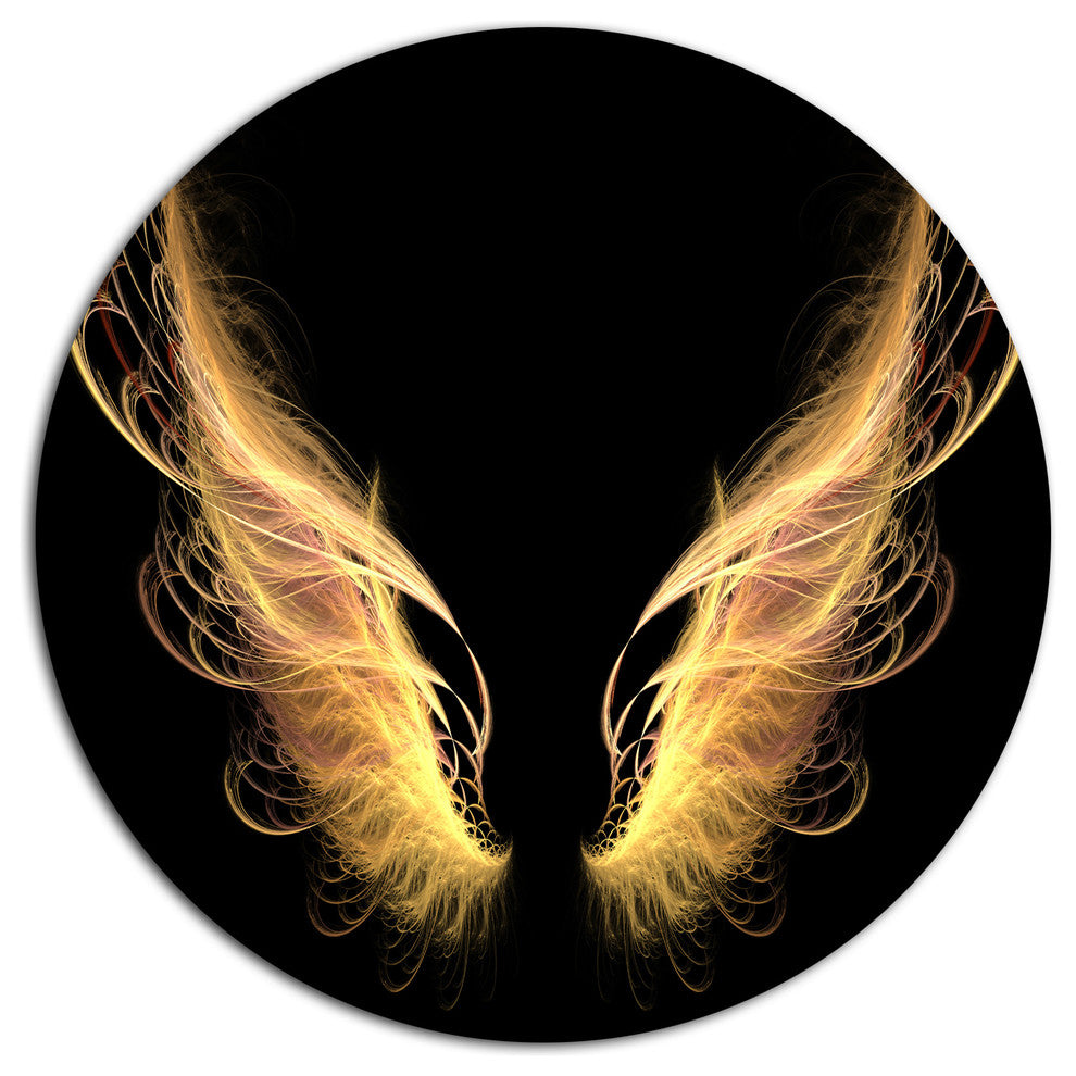 Golden Angel Wings On Black, Abstract Round Wall Art, 23"