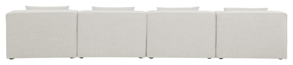 Cube Upholstered Modular Sofa, Cream, 4-Piece: 4 Armless Chair, Linen Texured Fabric