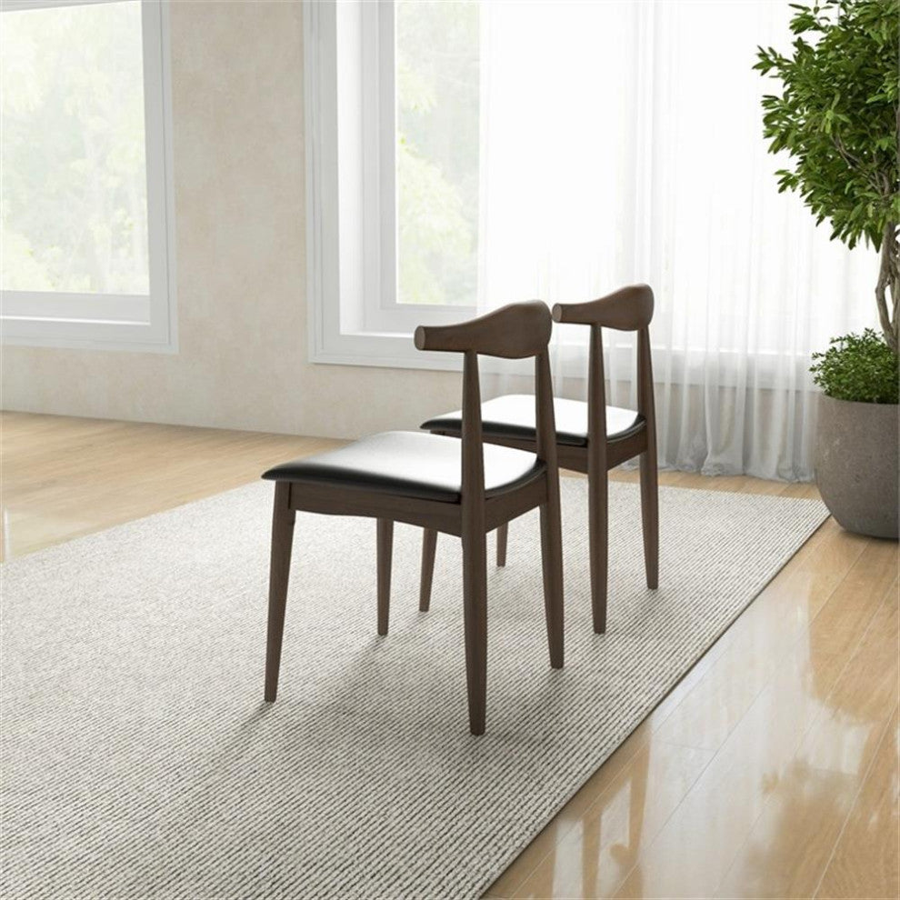 Pemberly Row 30"H Mid-Century Wood/Faux Leather Dining Chair in Black (Set of 2)