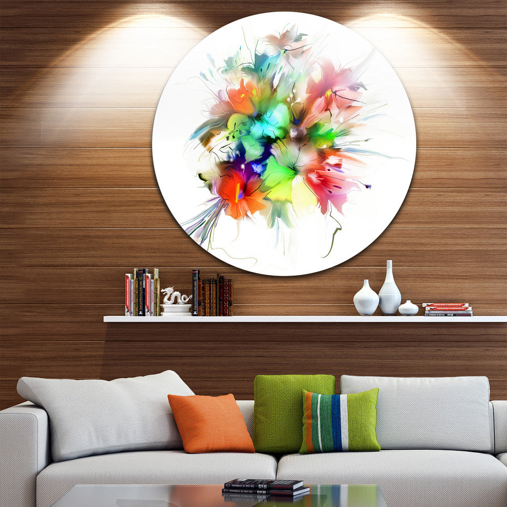 Summer Flowers In Different Colors, Floral Disc Metal Wall Art, 11"