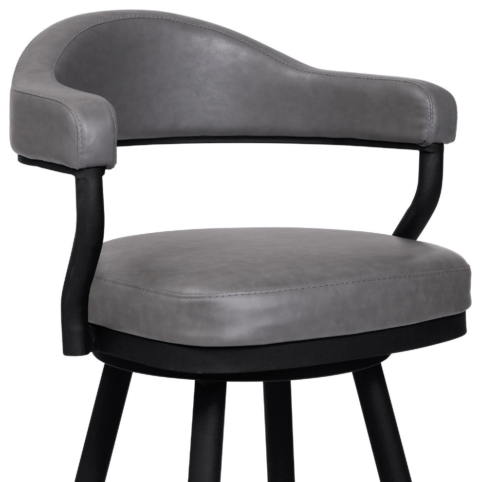 30 Inch Vintage Faux Leather Bar Stool, Metal Peg Legs, Gray
