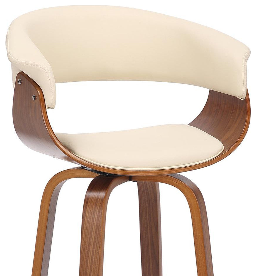 Julyssa 26 Counter Height Swivel Cream Faux Leather and Walnut Wood Bar Stool