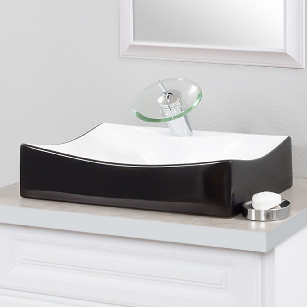 Porcelain Vessel Sink and Faucet Set, Chrome