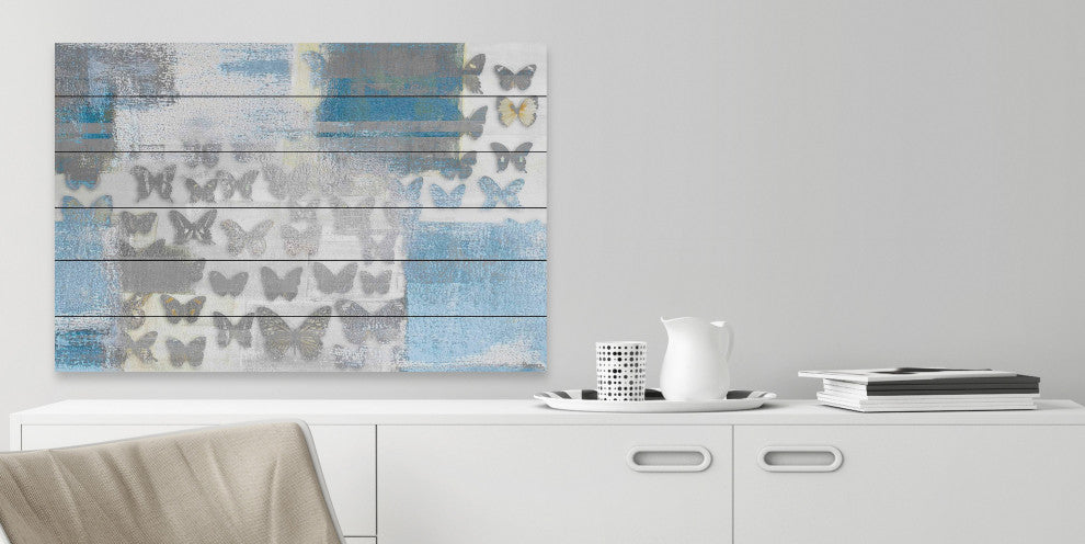 "Butterfly Frenzy" Painting Print on White Wood, 60"x40"