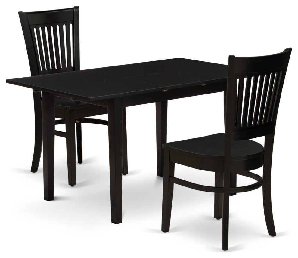 3Pc Dining Table Set 2 Dining Chairs, Butterfly Leaf Dining Table, Black